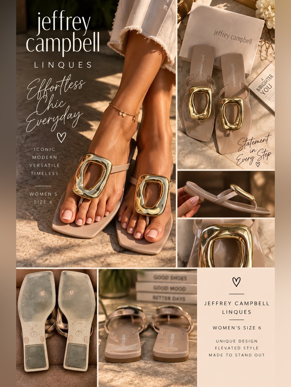 the Jeffrey Campbell Linques Flip Flop sandals,size 6